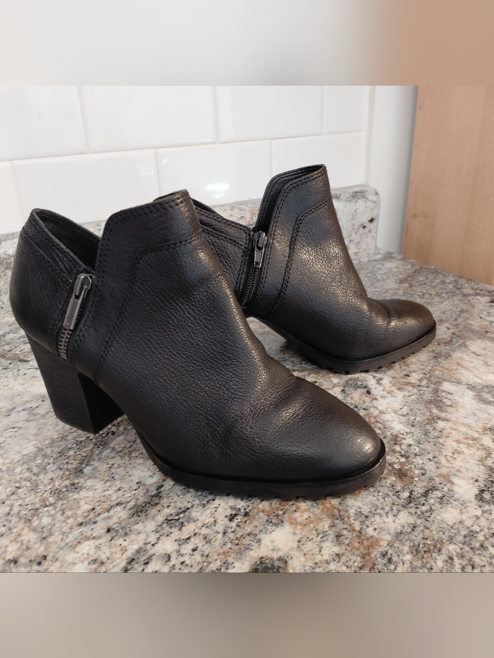 Lucky Brand Black Leather Ankle Booties with Side Zip Detail